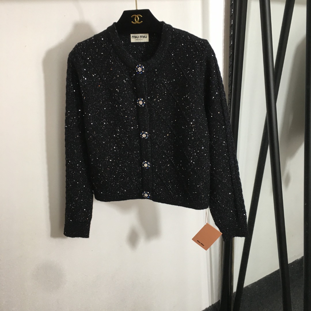 M new style diamond button sequin inlaid knitted cardigan