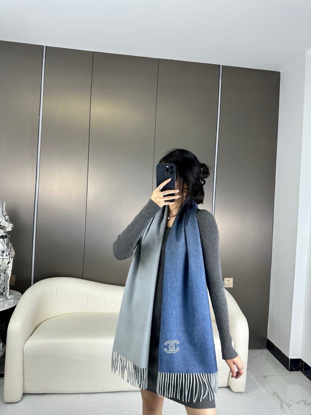 C gradient color double-sided cashmere shawl
