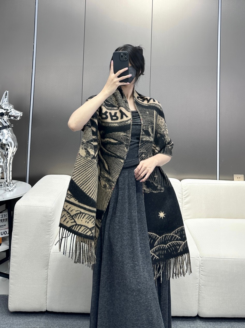 B Unicorn Scarf Plaid Celestial Print Pure Cashmere Jacquard Scarf