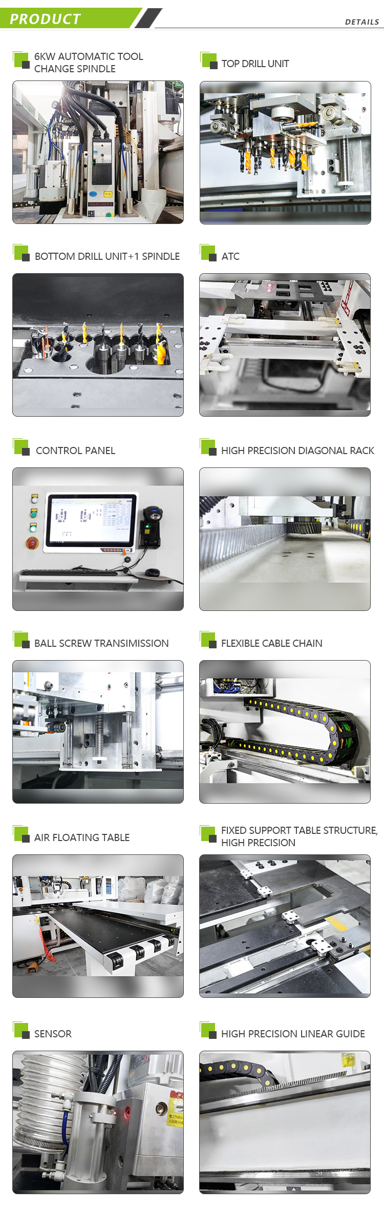 CNC 6 Sides Drilling Machine with 16 bits Round ATC Magazine