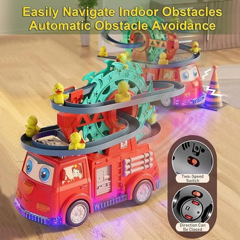 Children's Electric Universal Track Fire Truck, Duck Slide Track Ferris Wheel Fire Truck With Lights And Music