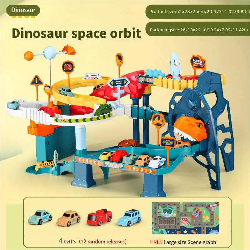 Dinosaur Space Orbitcar, Mini Cars Toys, Kids Race Track Toys For Boy Car Adventure Toy For 3+Years Old Boys Girls, Puzzle Rail Car, City Rescue Playsets , Preschool Educational Car Games Gift Toys