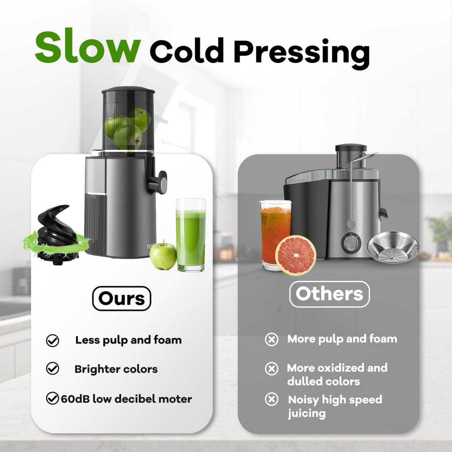 Masticating juicers, cold press juicers with extra large rotating feed chute, slow electric juicers for fruits and vegetables with high juice yield