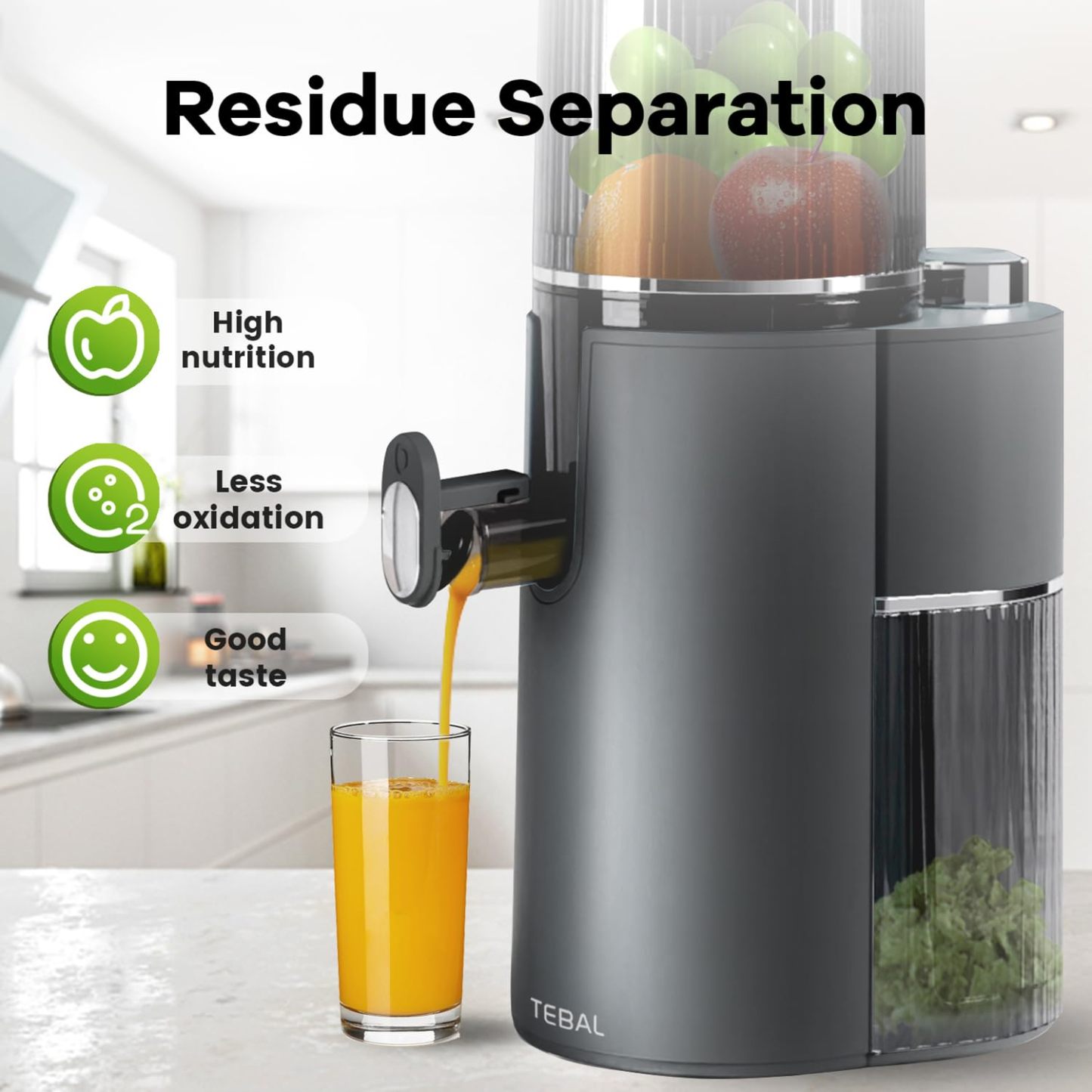 Masticating juicers, cold press juicers with extra large rotating feed chute, slow electric juicers for fruits and vegetables with high juice yield