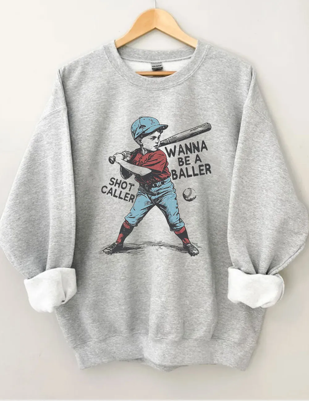 Custom Wanna be a baller shot caller Retro Baseball Sweatshirt