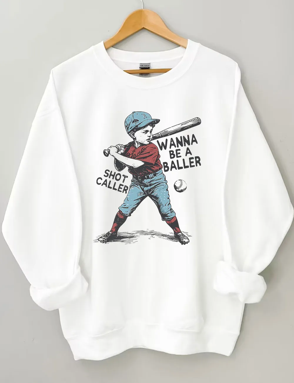 Custom Wanna be a baller shot caller Retro Baseball Sweatshirt