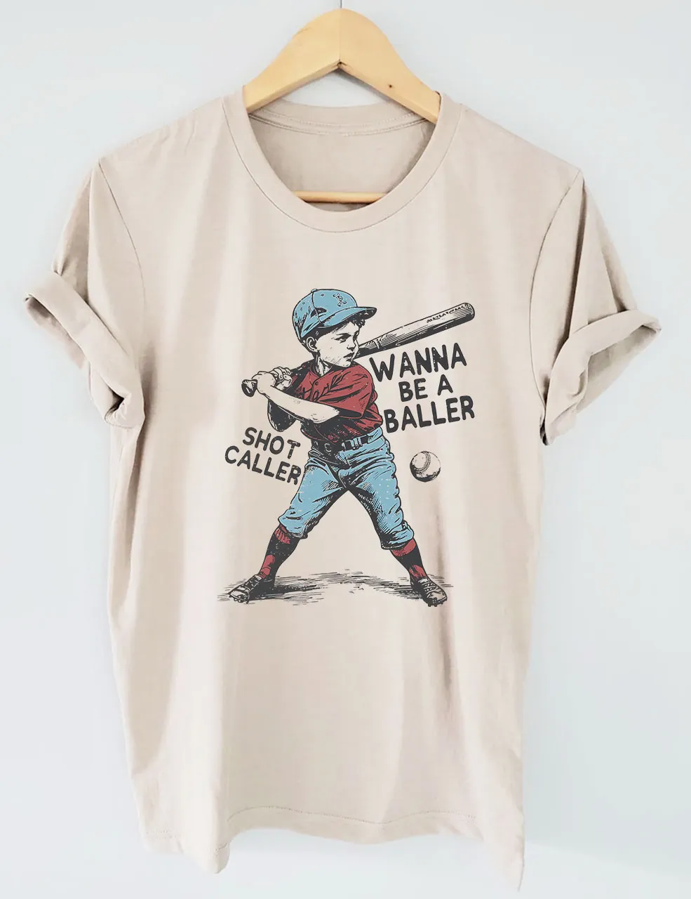 Custom Wanna be a baller shot caller Retro Baseball T-Shirt