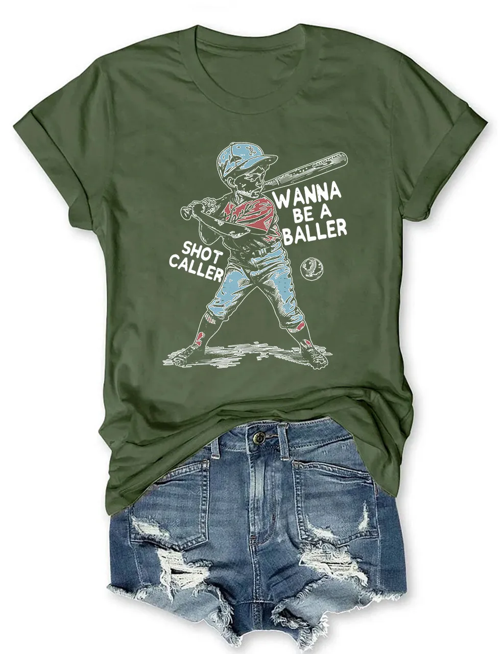 Custom Wanna be a baller shot caller Retro Baseball T-Shirt