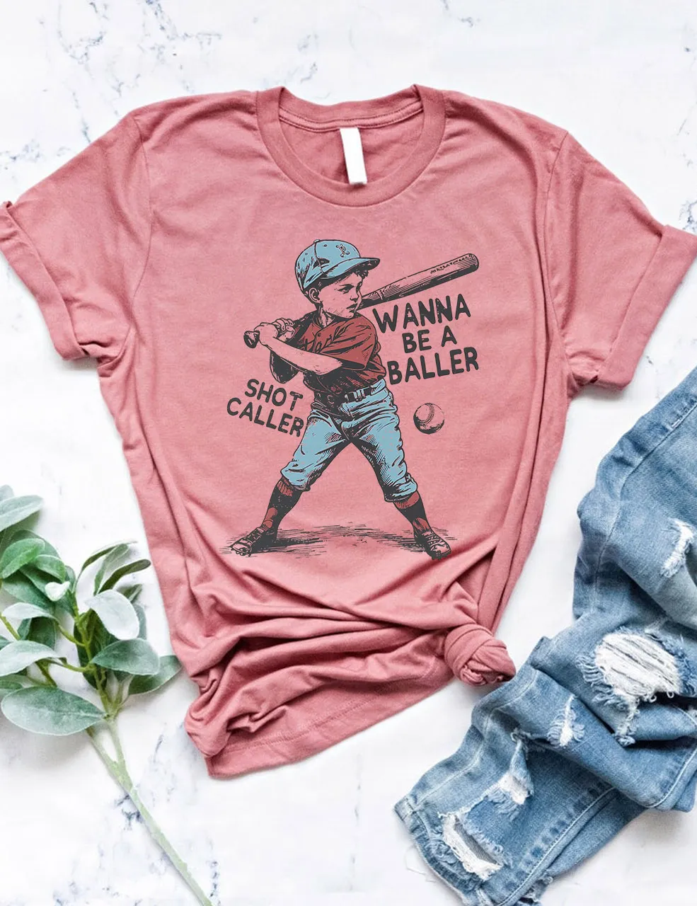 Custom Wanna be a baller shot caller Retro Baseball T-Shirt