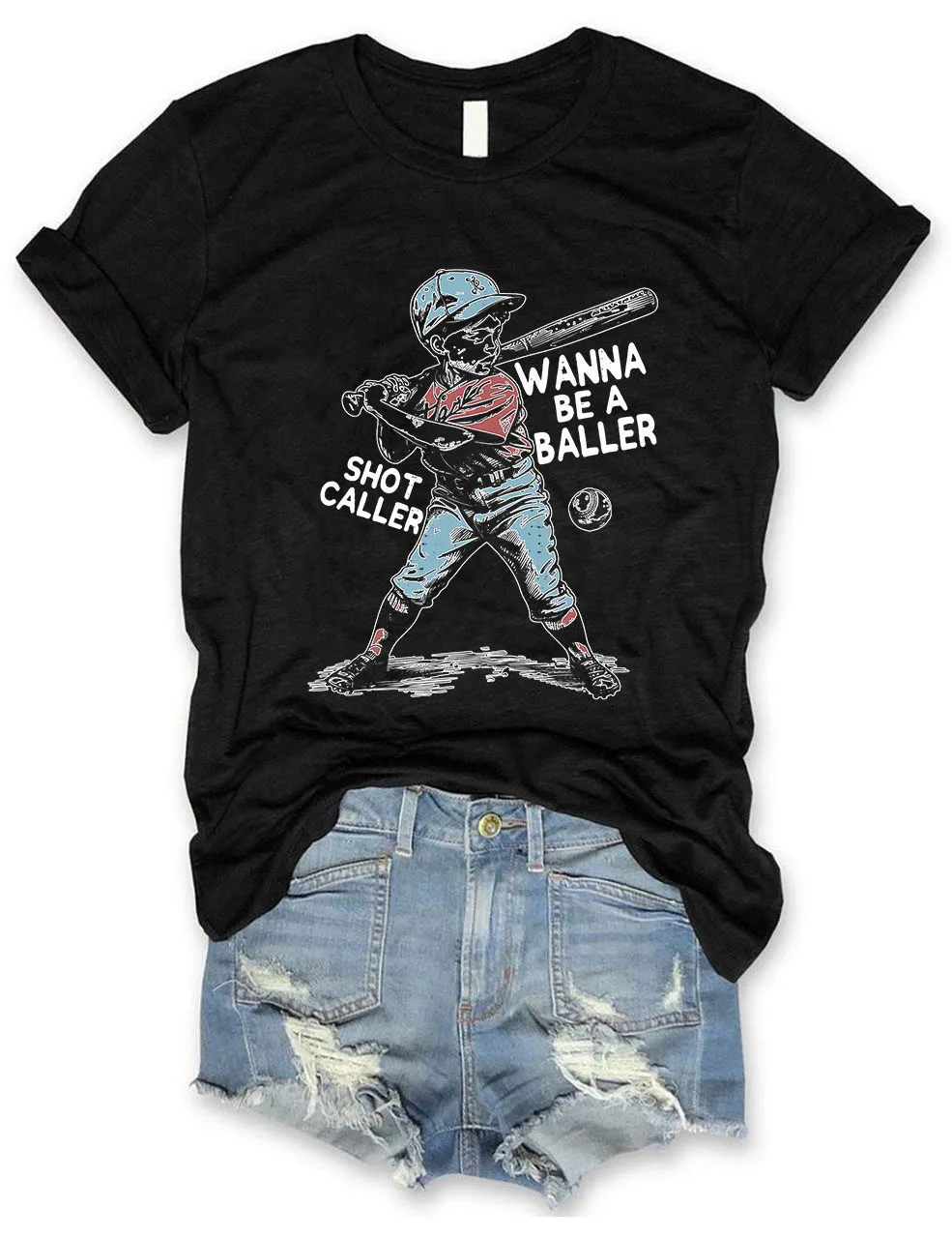 Custom Wanna be a baller shot caller Retro Baseball T-Shirt