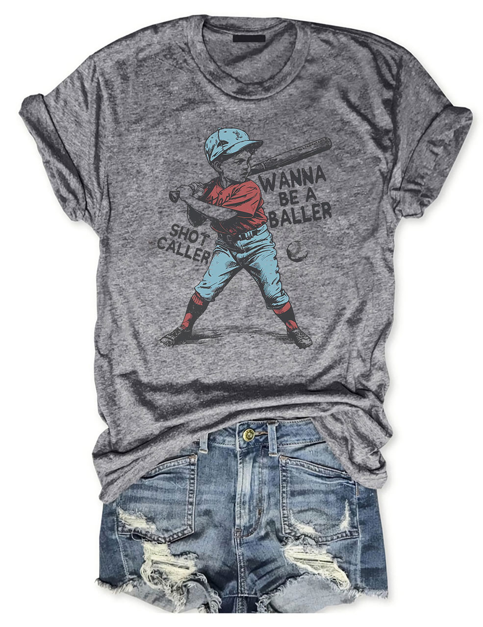 Wanna be a baller shot caller Retro baseball T-shirt