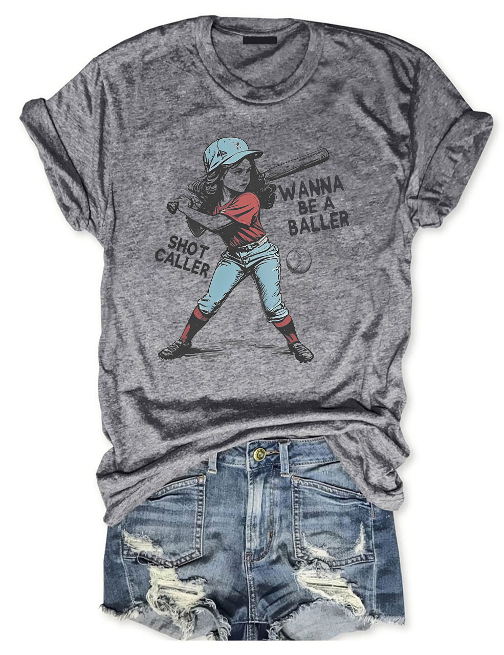 Wanna be a baller shot caller Retro baseball T-shirt