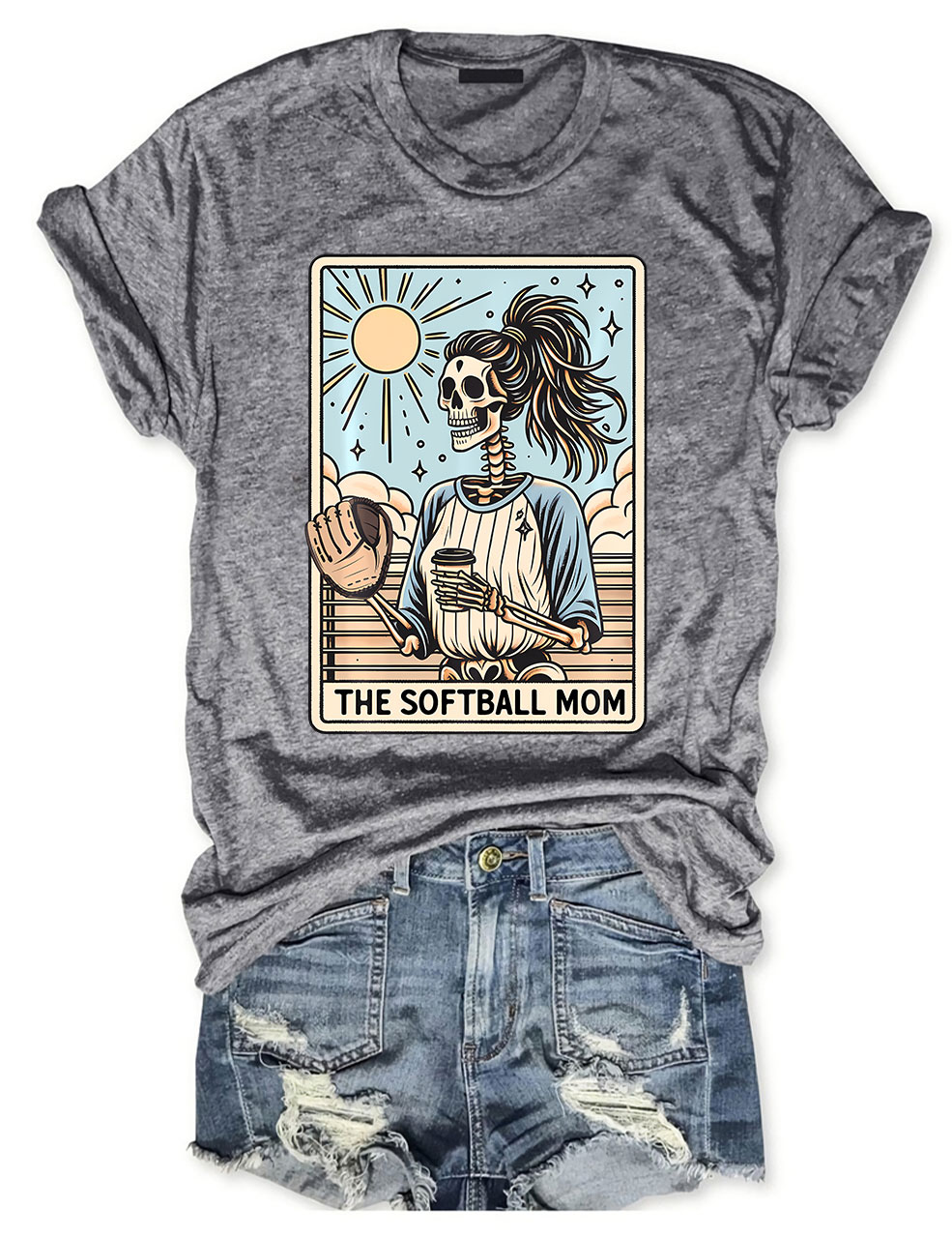 Funny Skeleton Softball Mom Tarot Card T-shirt