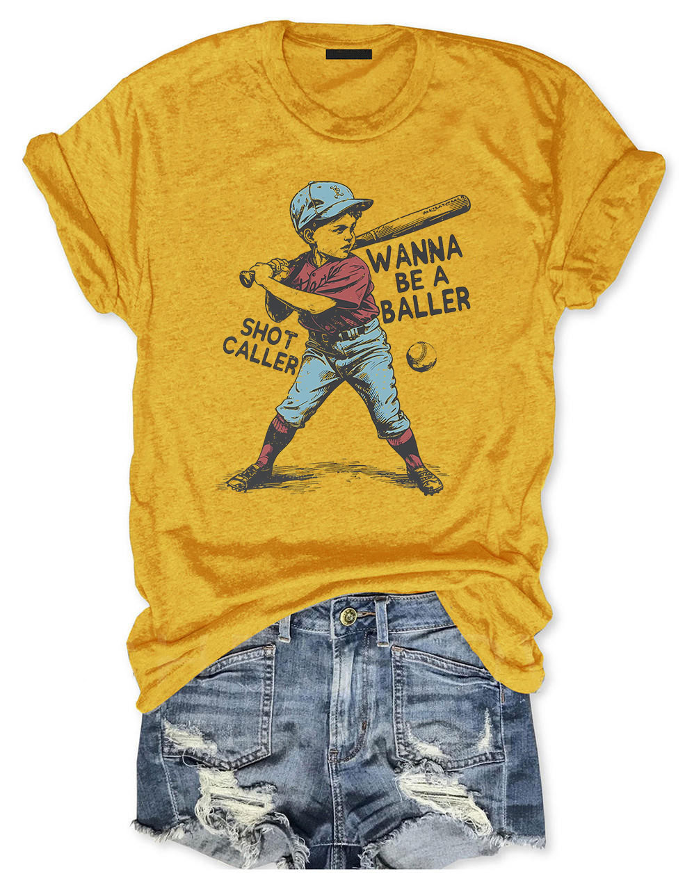 Wanna be a baller shot caller Retro baseball T-shirt
