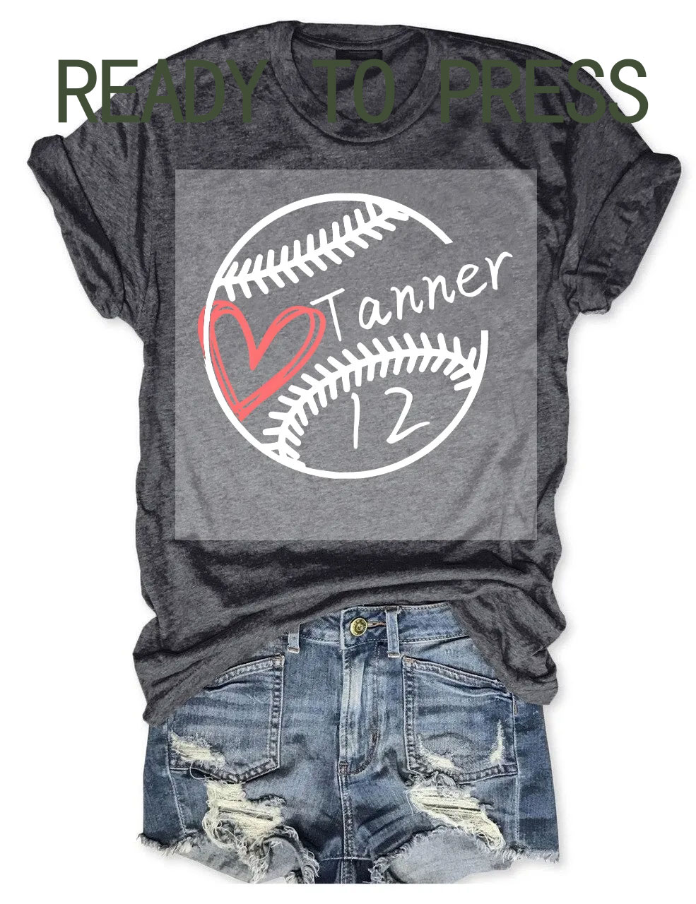 Baseball T-ball Personalized Heart DTF Heat Transfer
