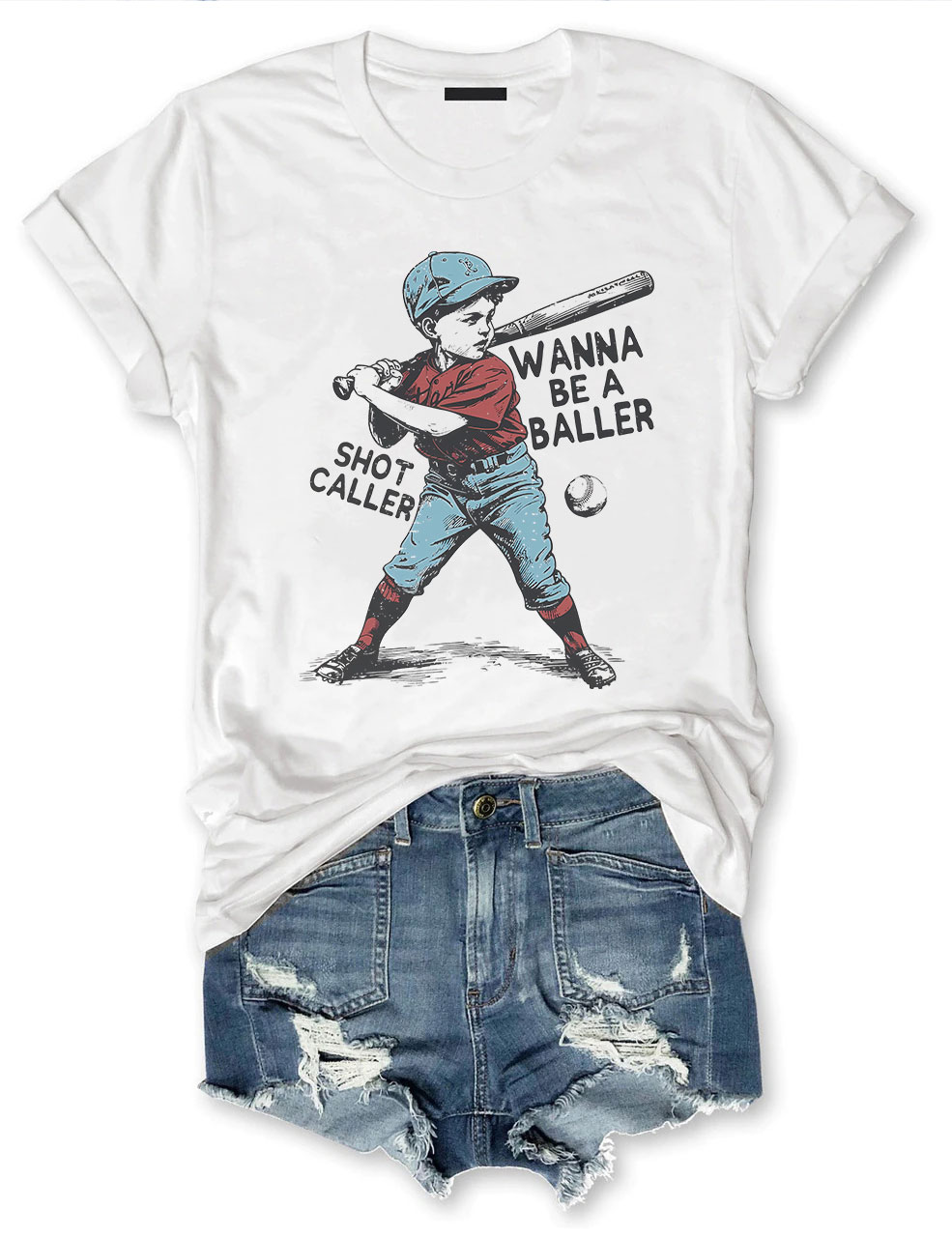 Wanna be a baller shot caller Retro baseball T-shirt