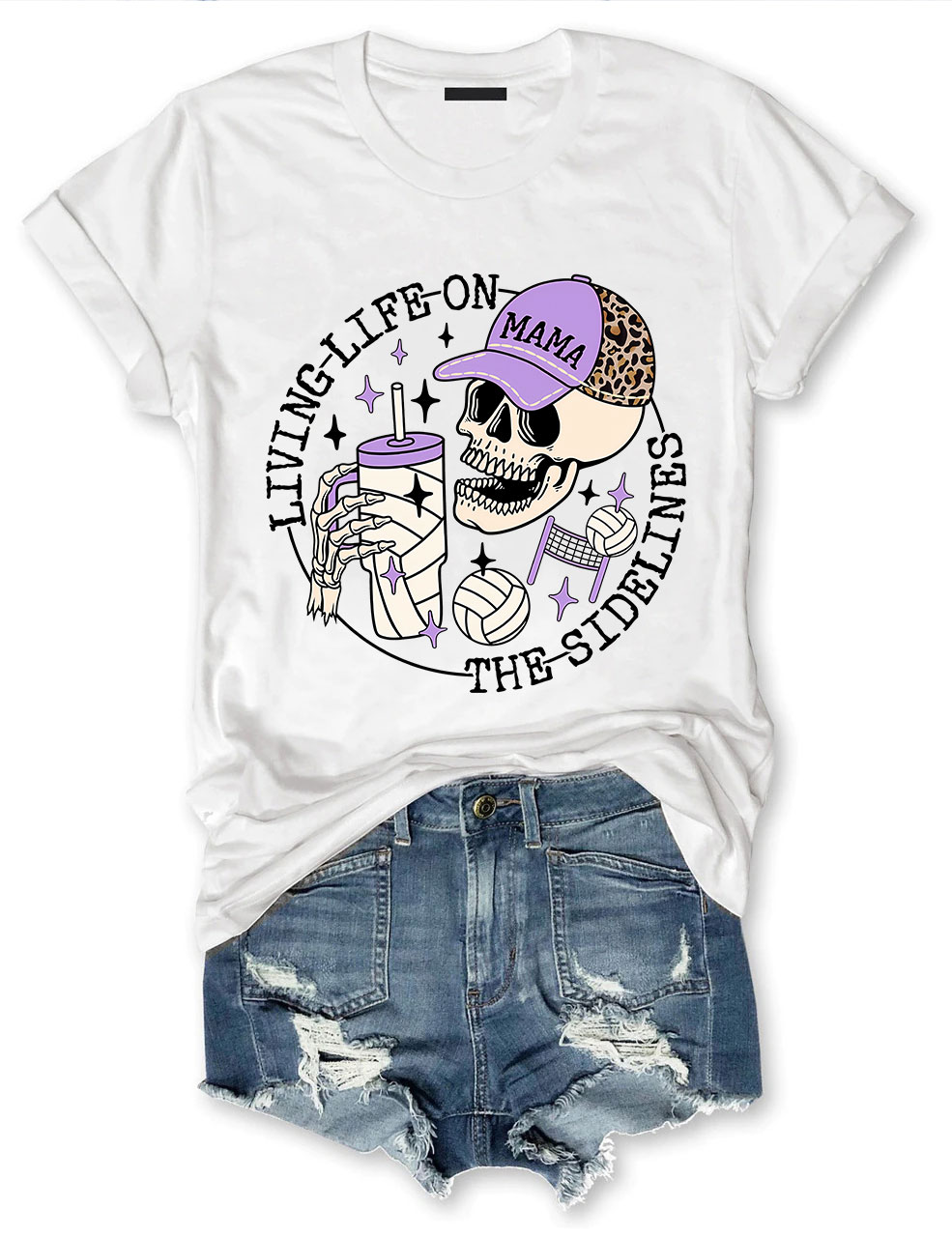 Living Life on the Bleachers Mama Skull Baseball Mom T-shirt