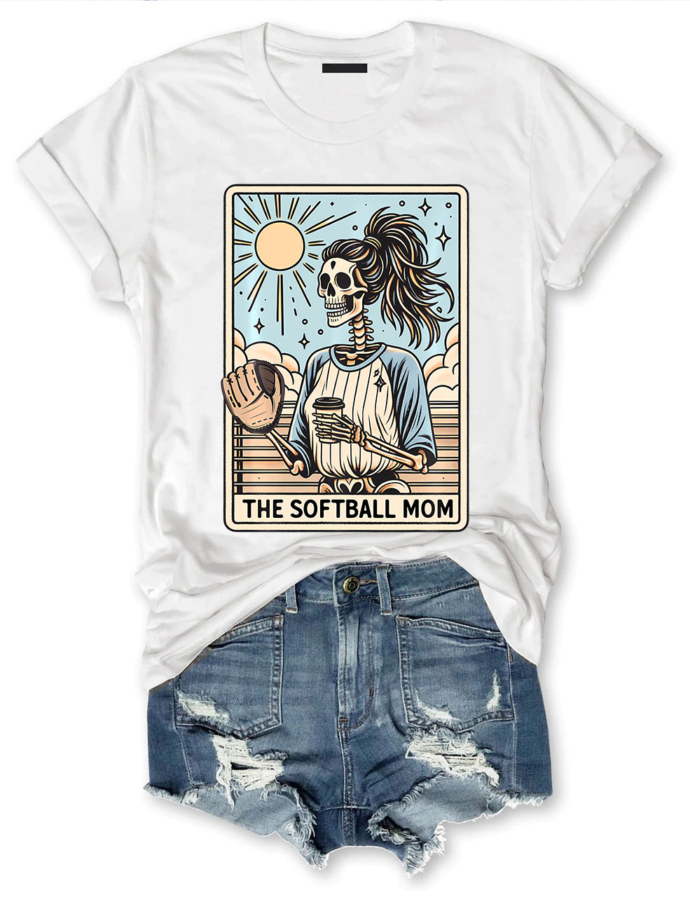 Funny Skeleton Softball Mom Tarot Card T-shirt