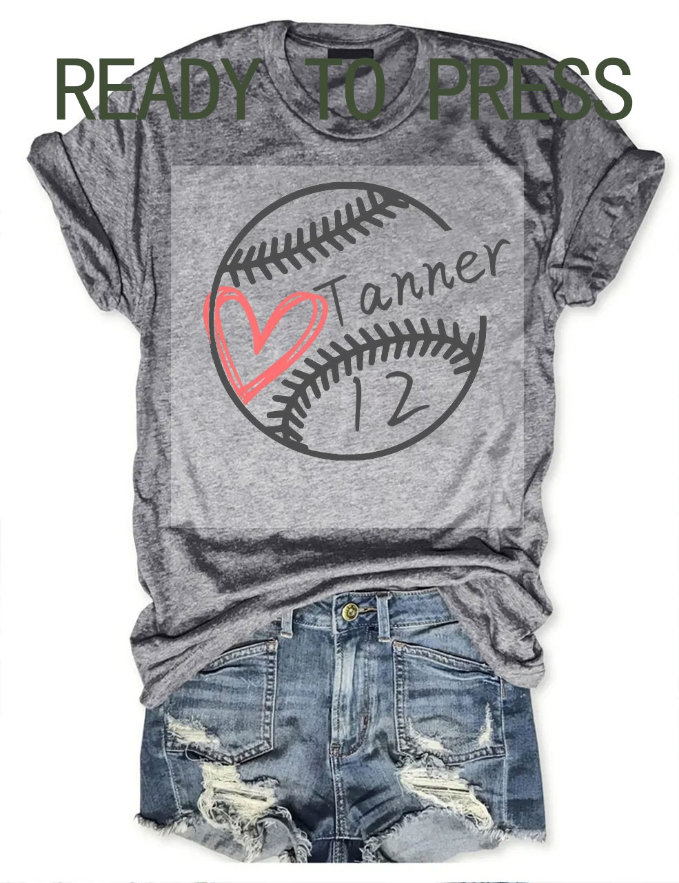 Baseball T-ball Personalized Heart DTF Heat Transfer