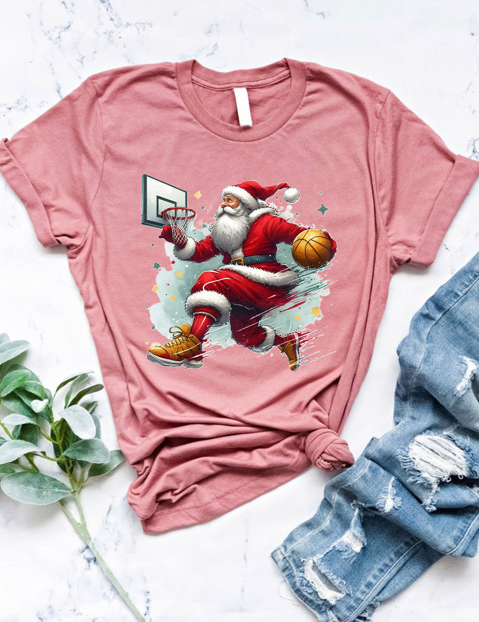 Funny Basketball Santa Merry Christmas T-shirt