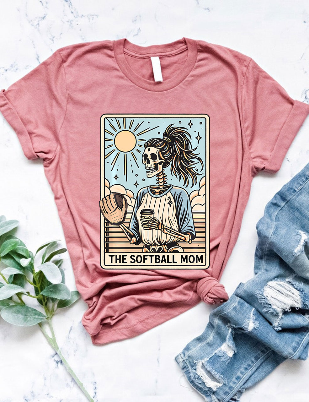 Funny Skeleton Softball Mom Tarot Card T-shirt