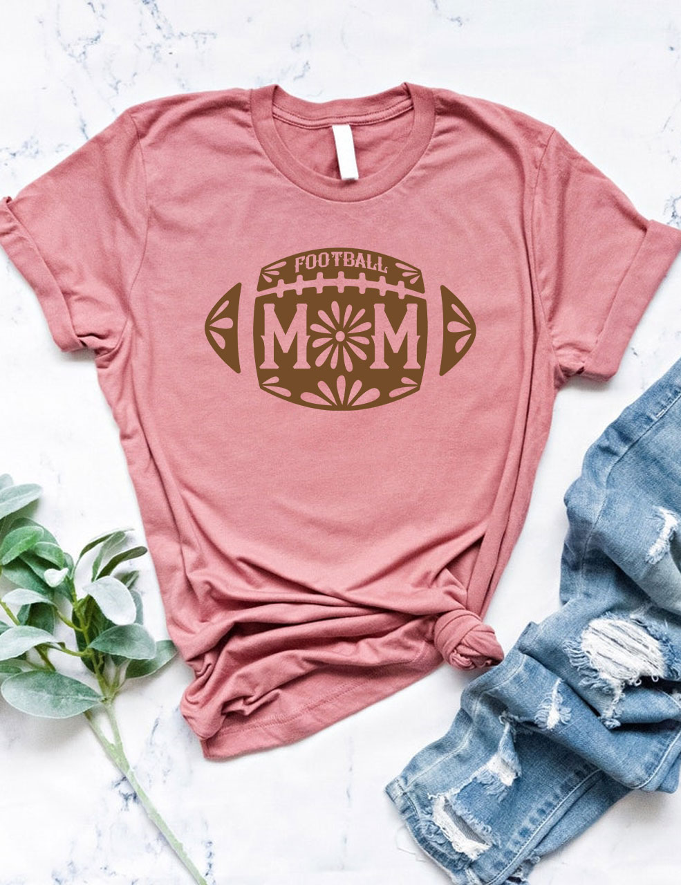 Floral Football Football Mom T-shirt