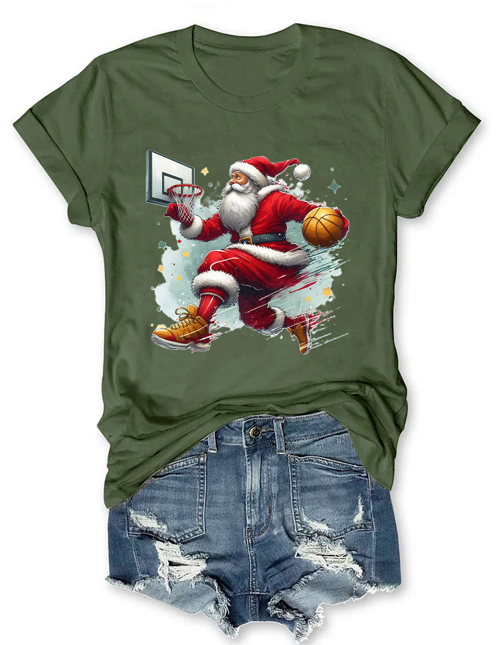 Funny Basketball Santa Merry Christmas T-shirt