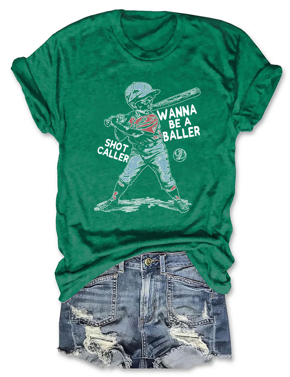 Wanna be a baller shot caller Retro baseball T-shirt