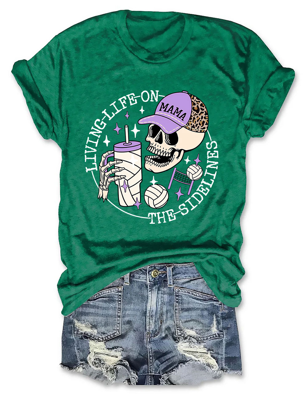 Living Life on the Bleachers Mama Skull Baseball Mom T-shirt