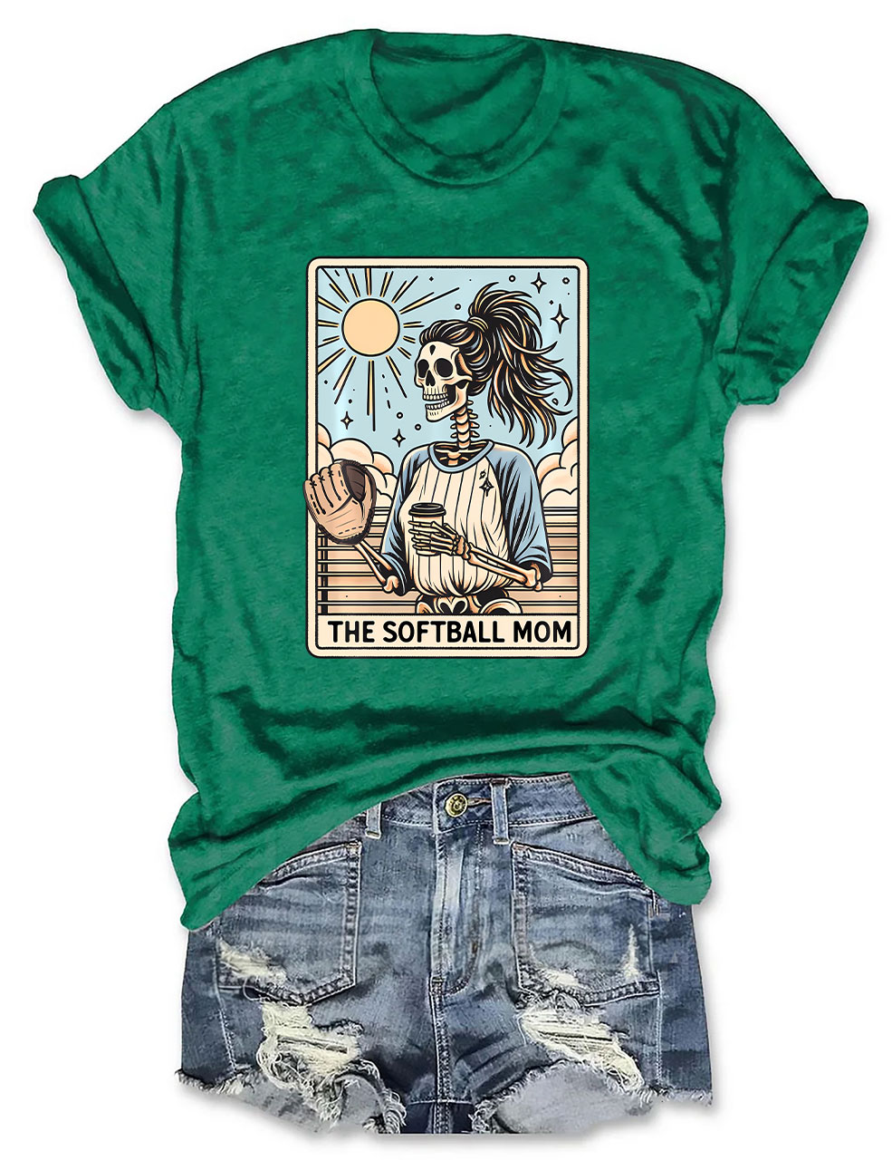 Funny Skeleton Softball Mom Tarot Card T-shirt
