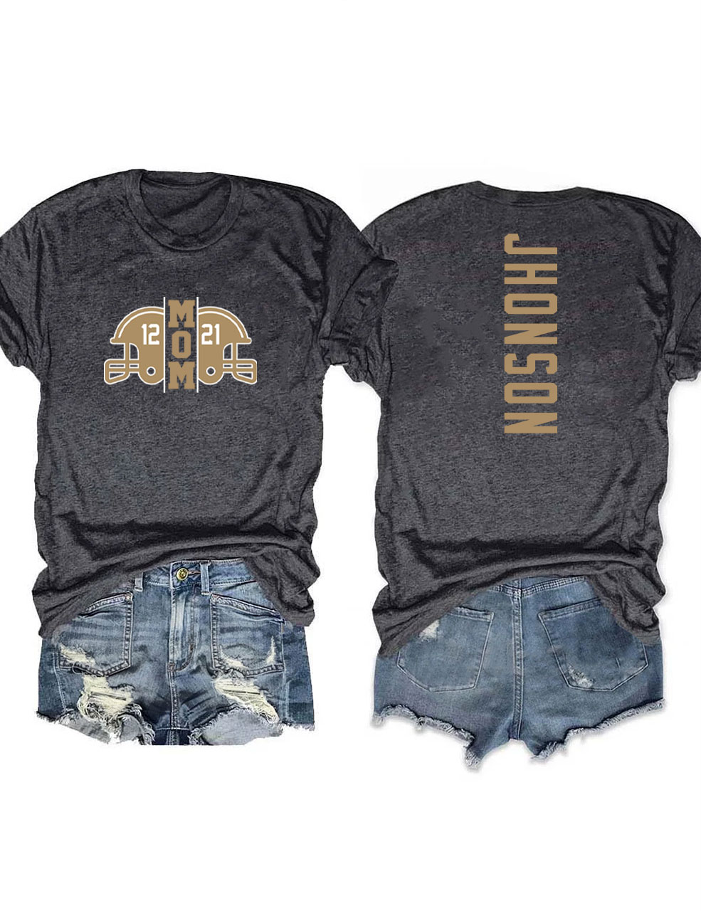 2 Players Custom Football Mom T-shirt