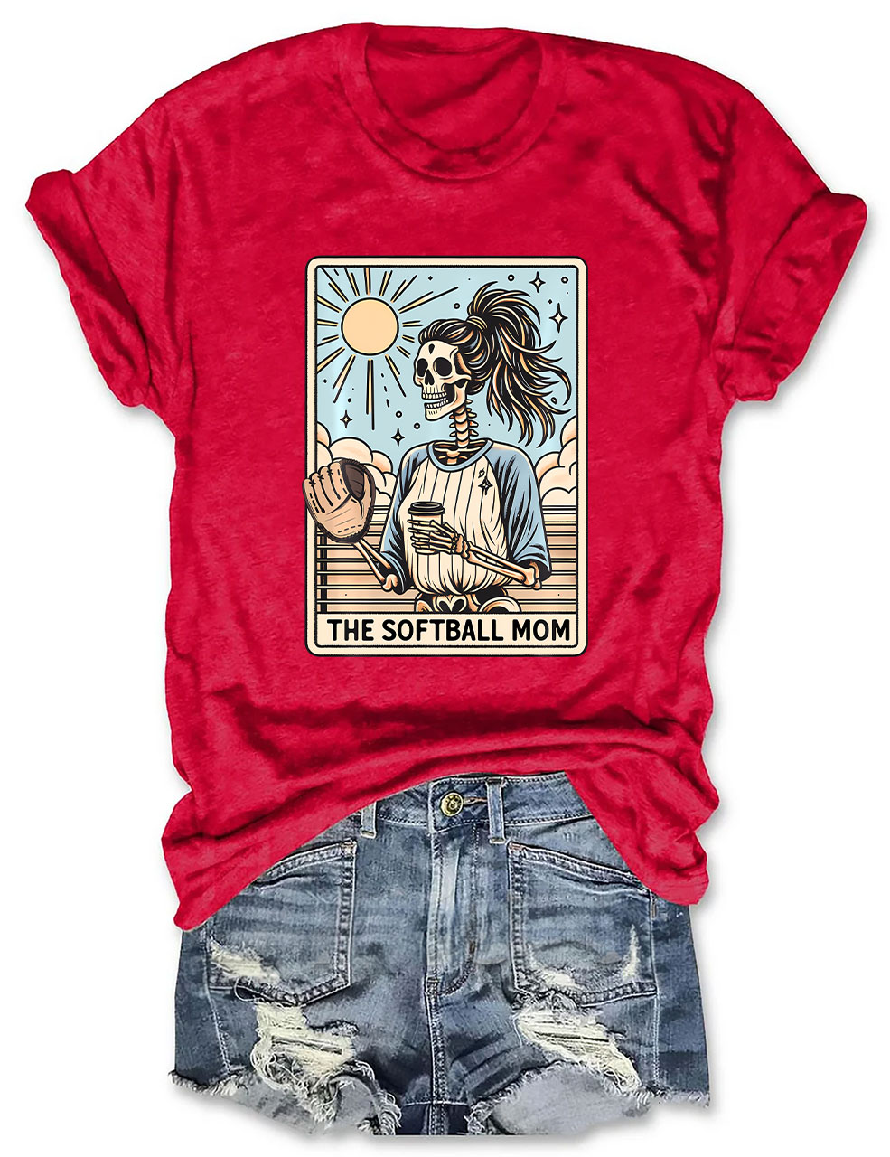 Funny Skeleton Softball Mom Tarot Card T-shirt