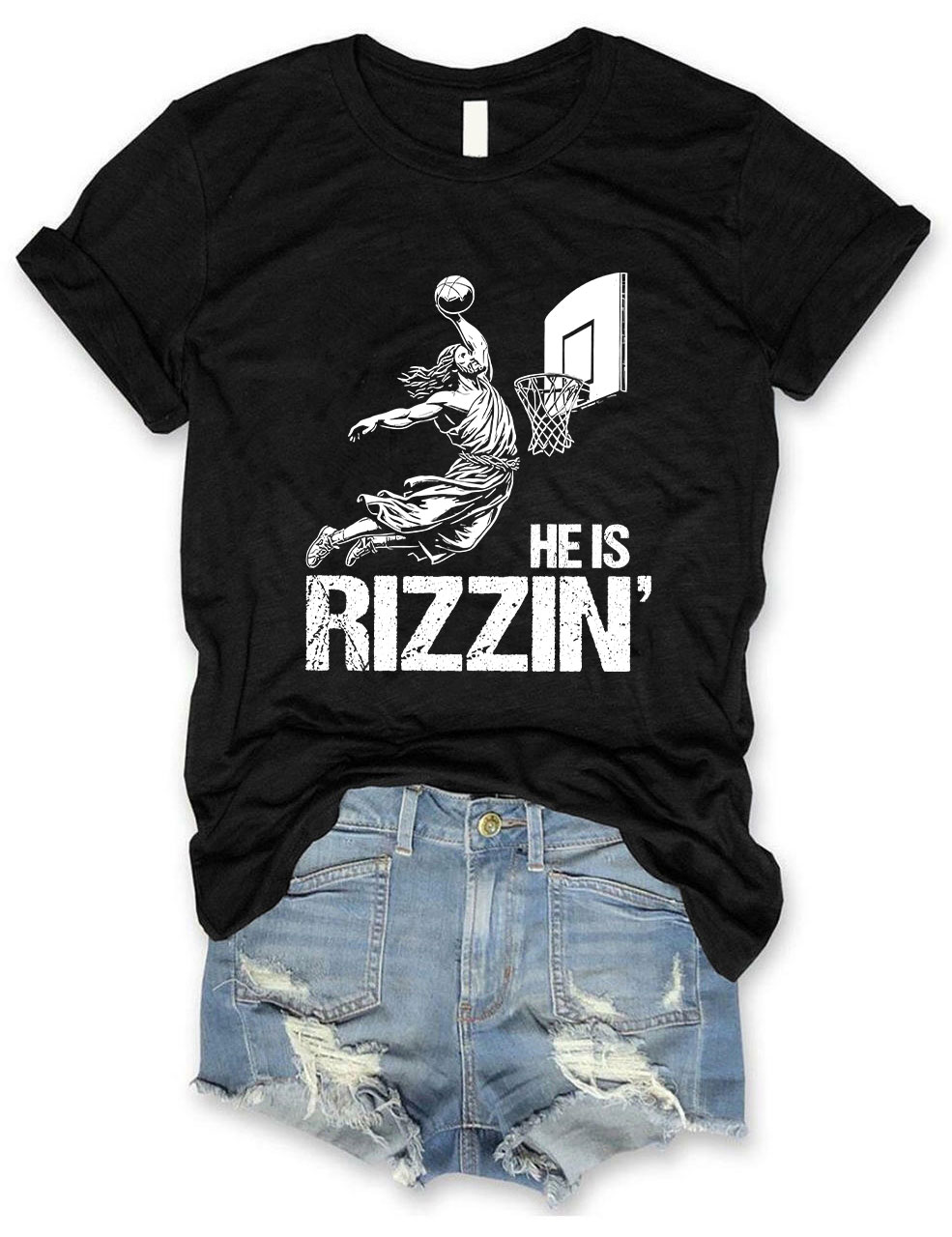 He is Rizzin Funny Jesus Playing Basketball T-shirt