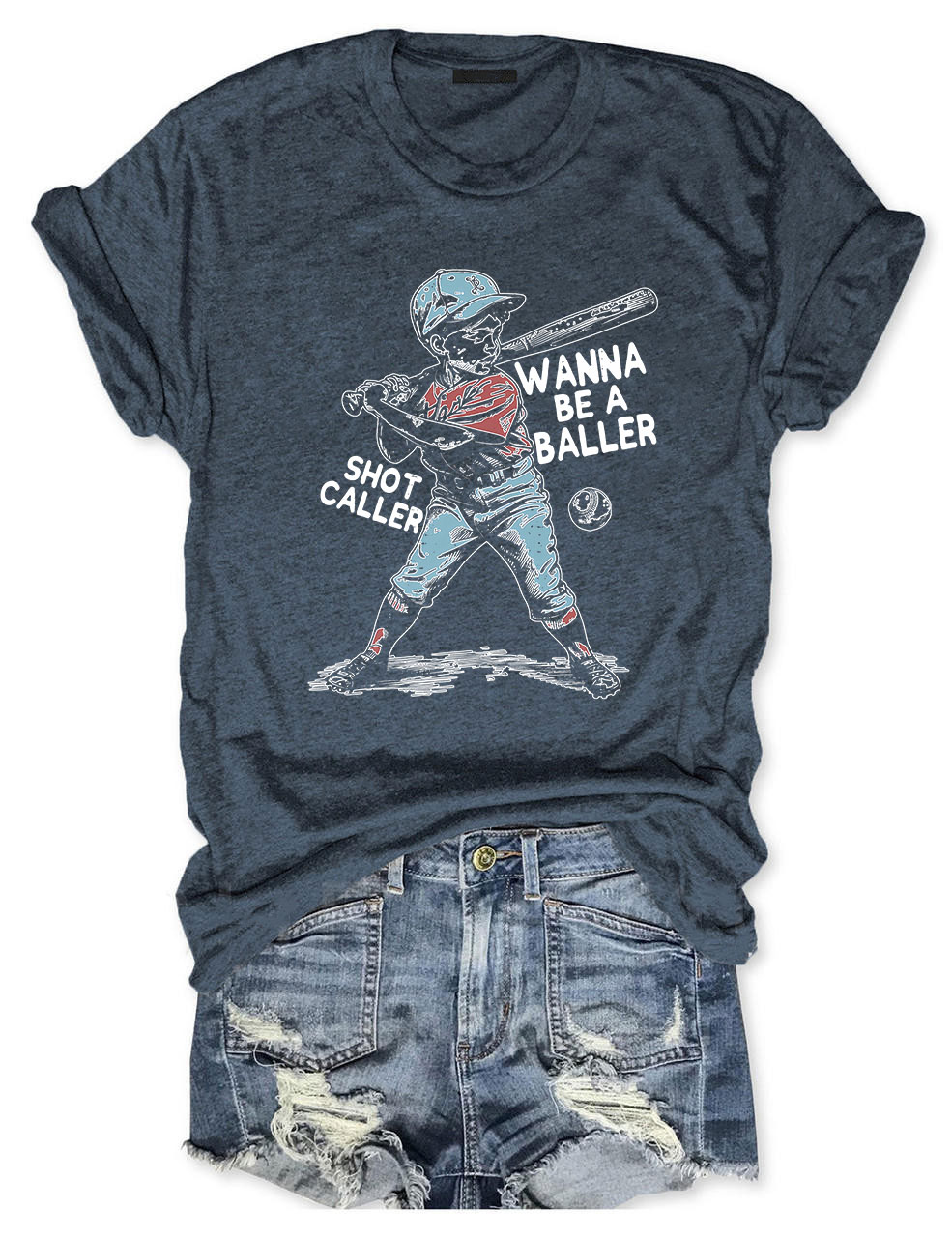 Wanna be a baller shot caller Retro baseball T-shirt