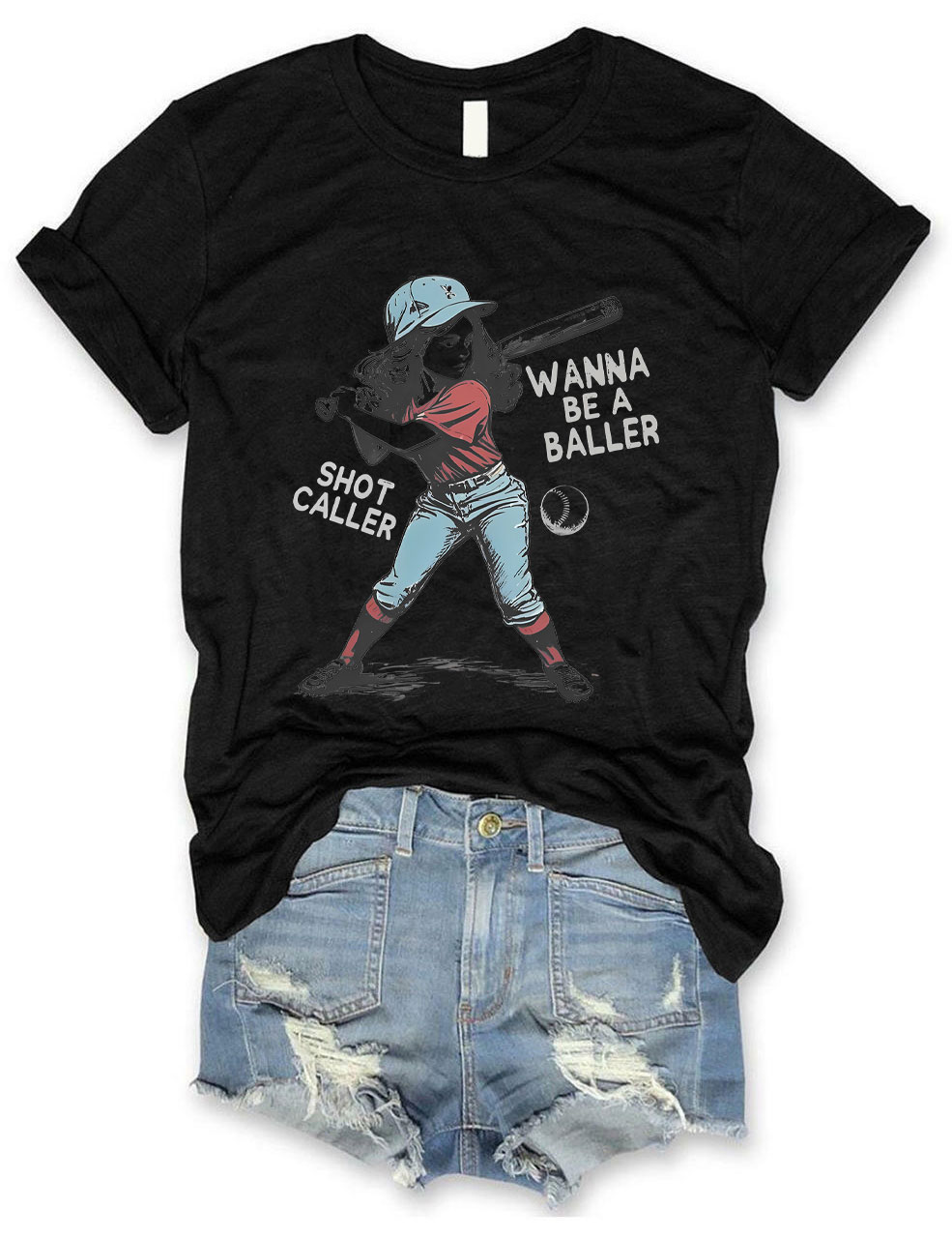 Wanna be a baller shot caller Retro baseball T-shirt
