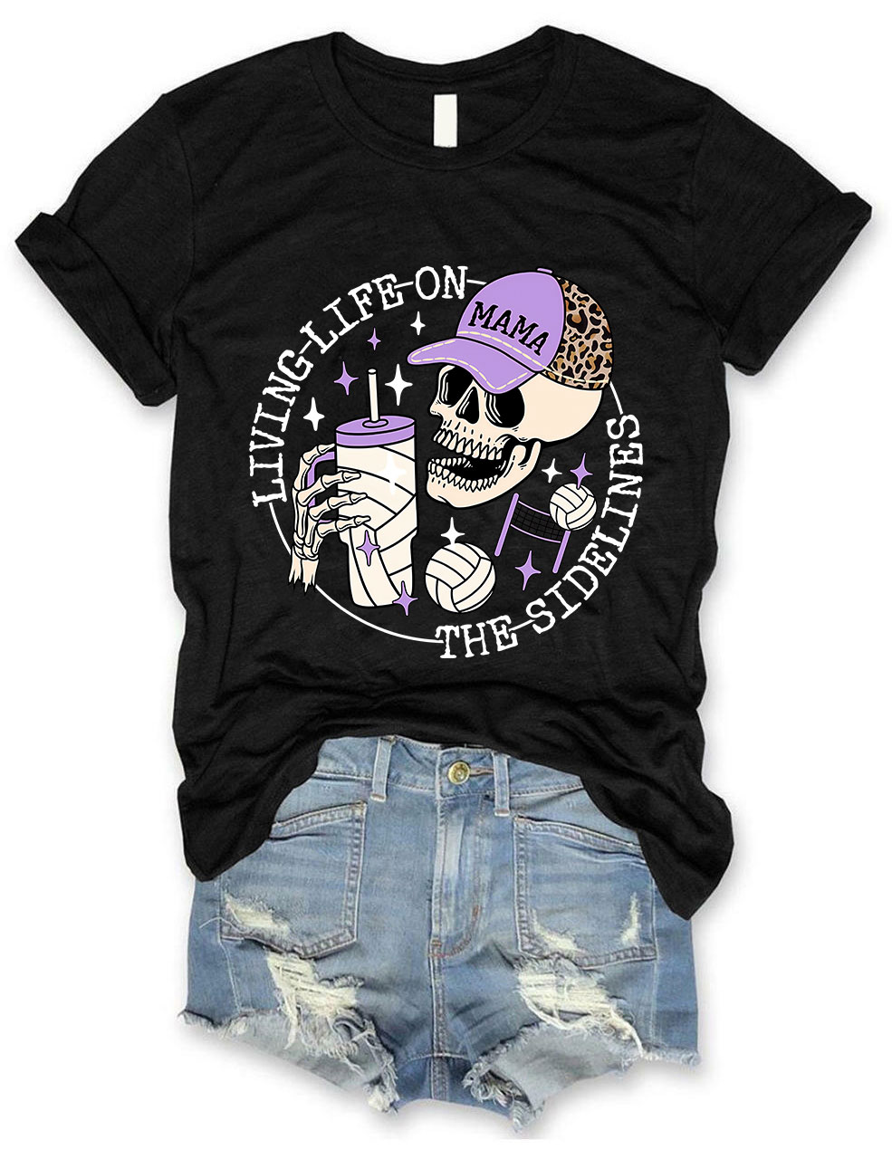 Living Life on the Bleachers Mama Skull Baseball Mom T-shirt