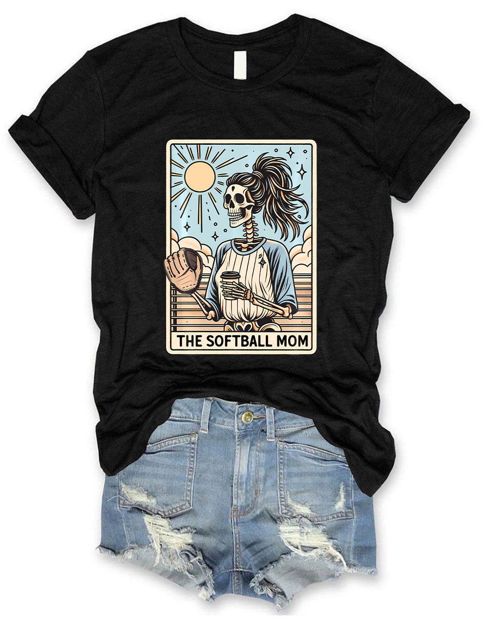 Funny Skeleton Softball Mom Tarot Card T-shirt