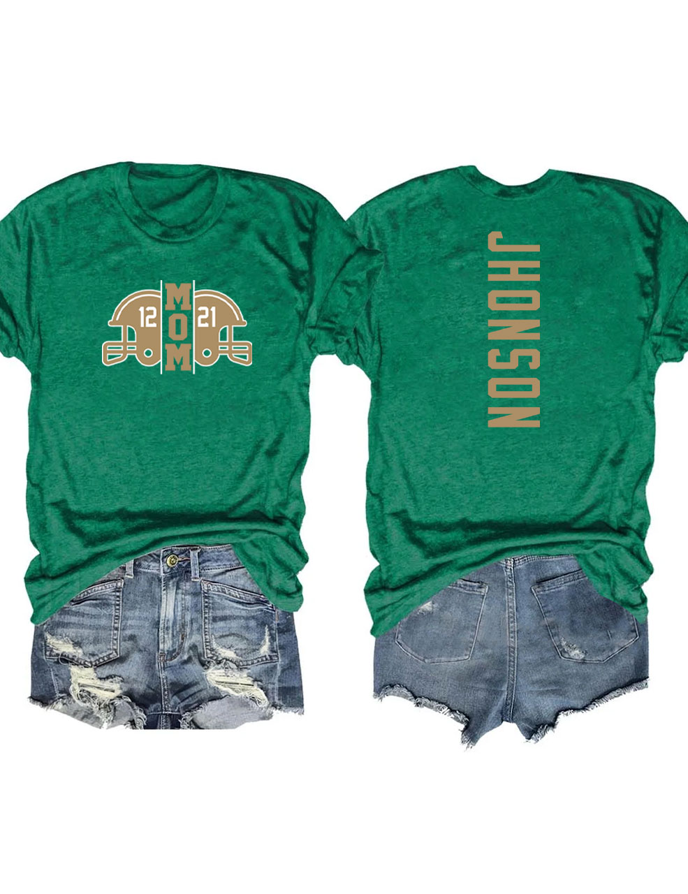 2 Players Custom Football Mom T-shirt