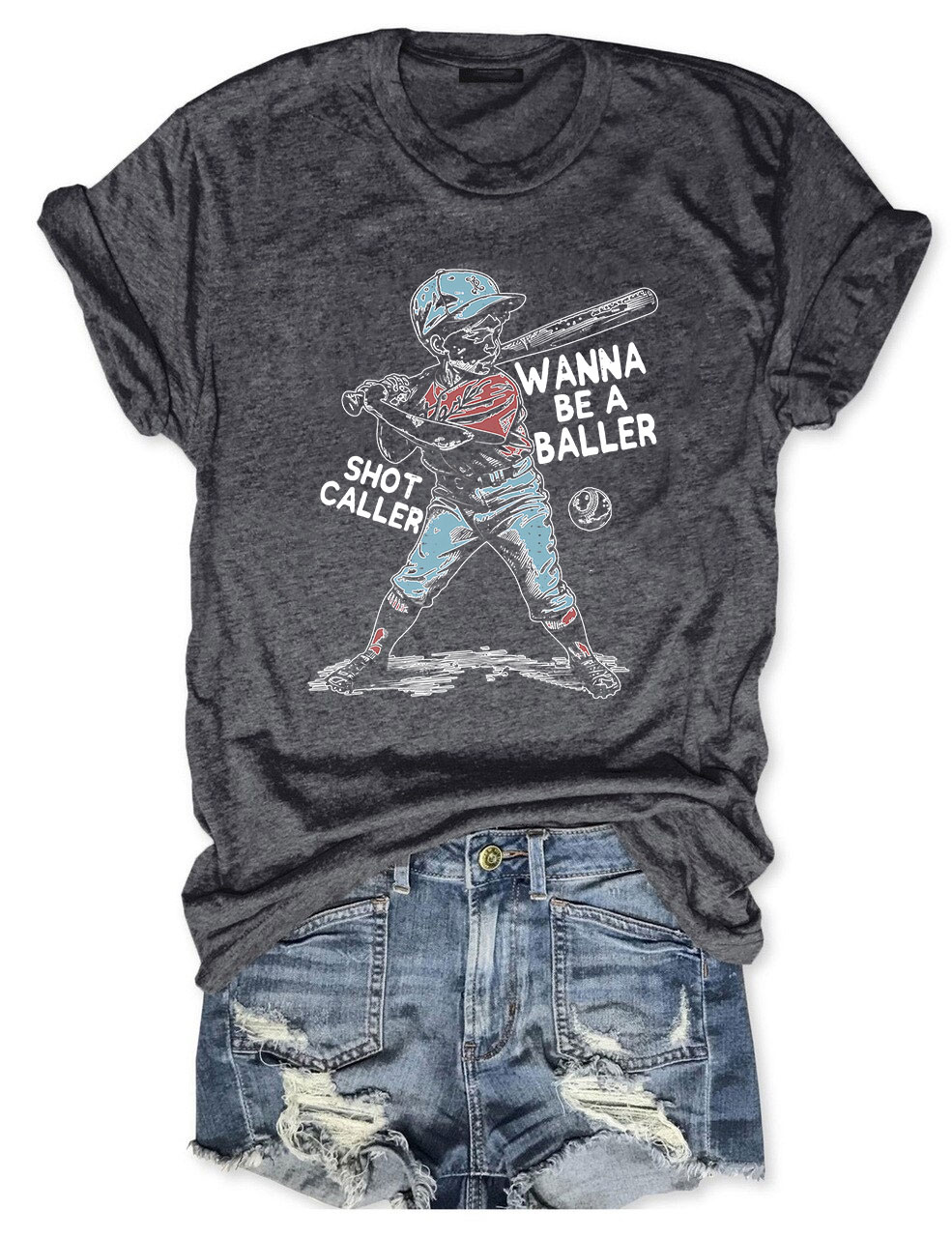 Wanna be a baller shot caller Retro baseball T-shirt
