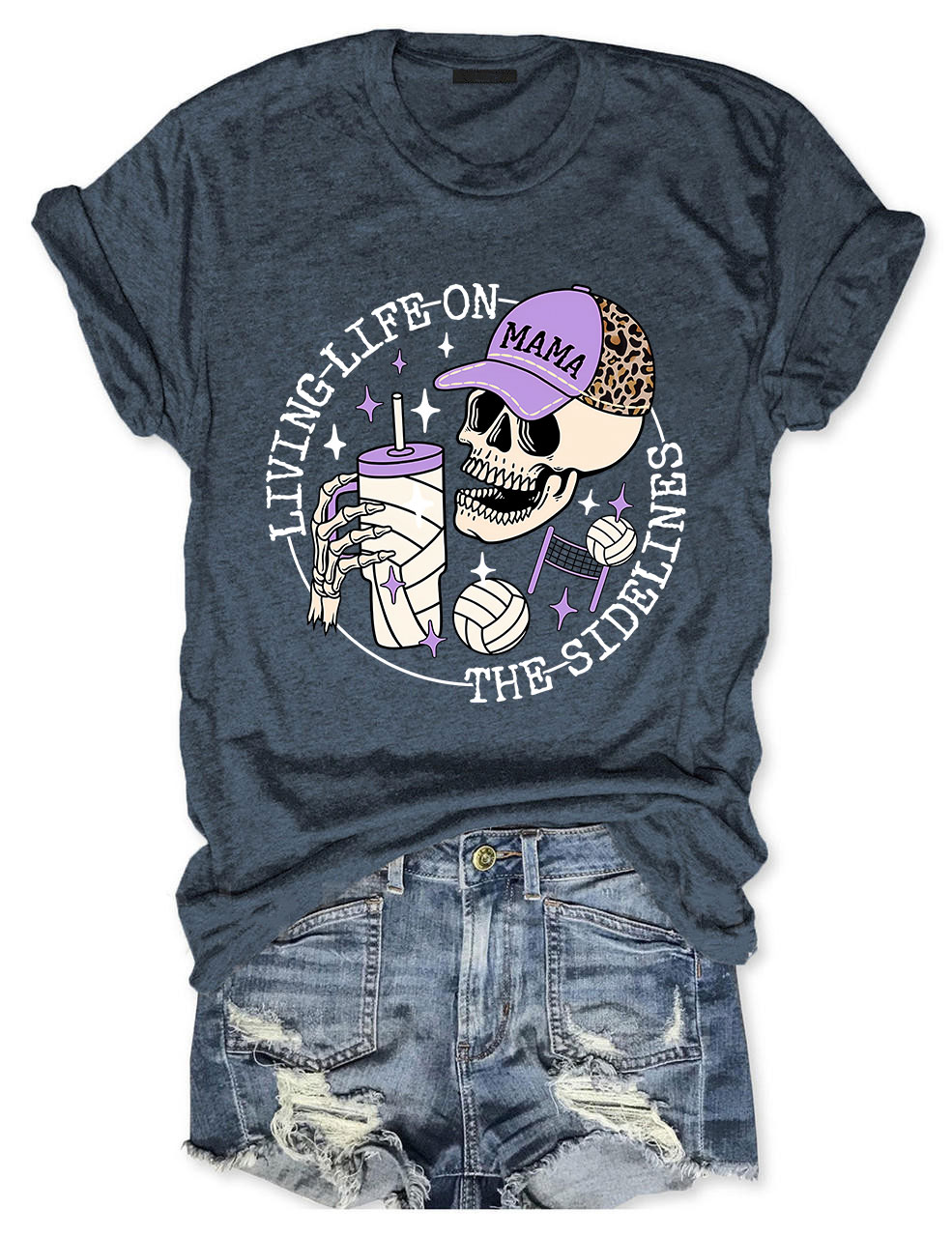 Living Life on the Bleachers Mama Skull Baseball Mom T-shirt