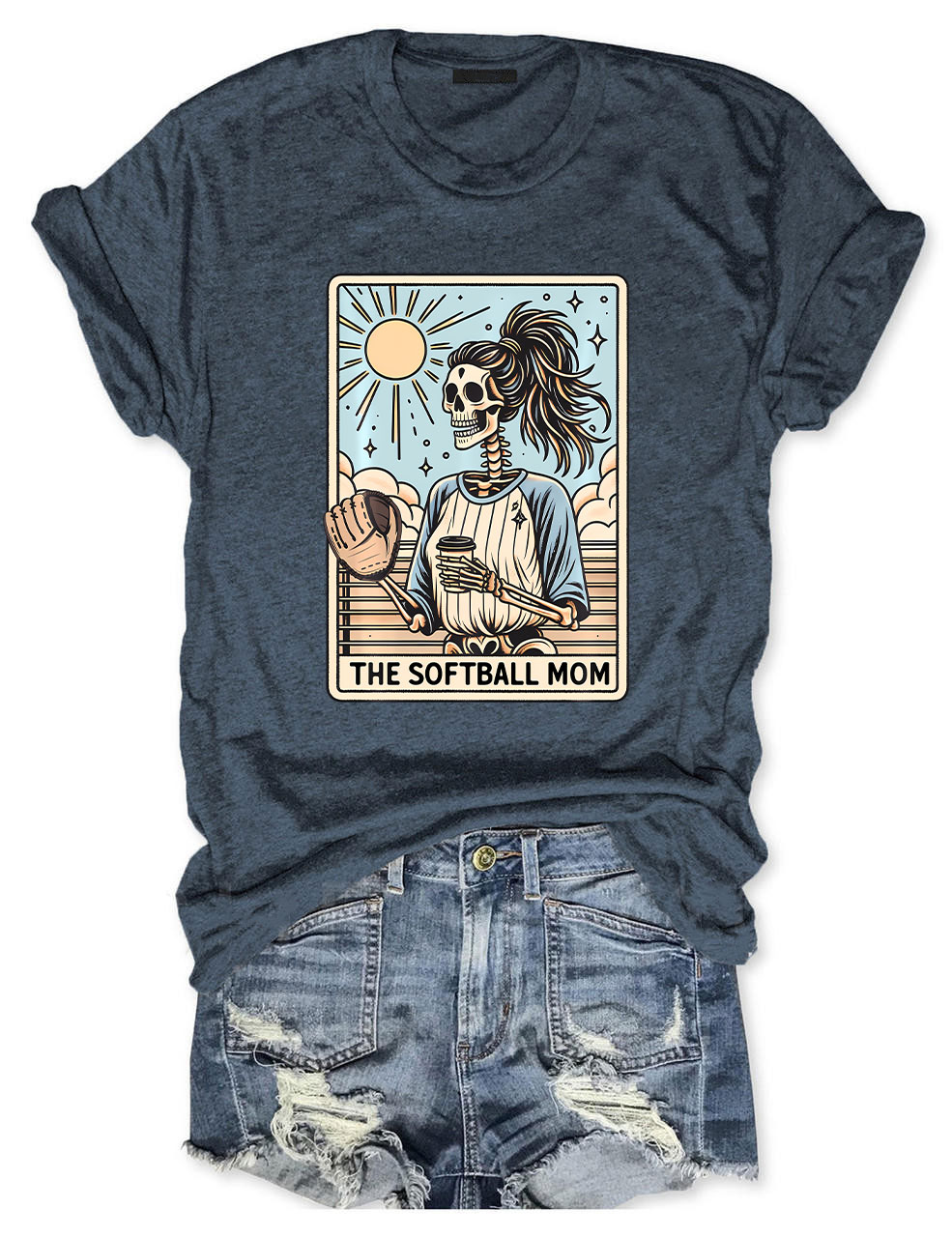 Funny Skeleton Softball Mom Tarot Card T-shirt