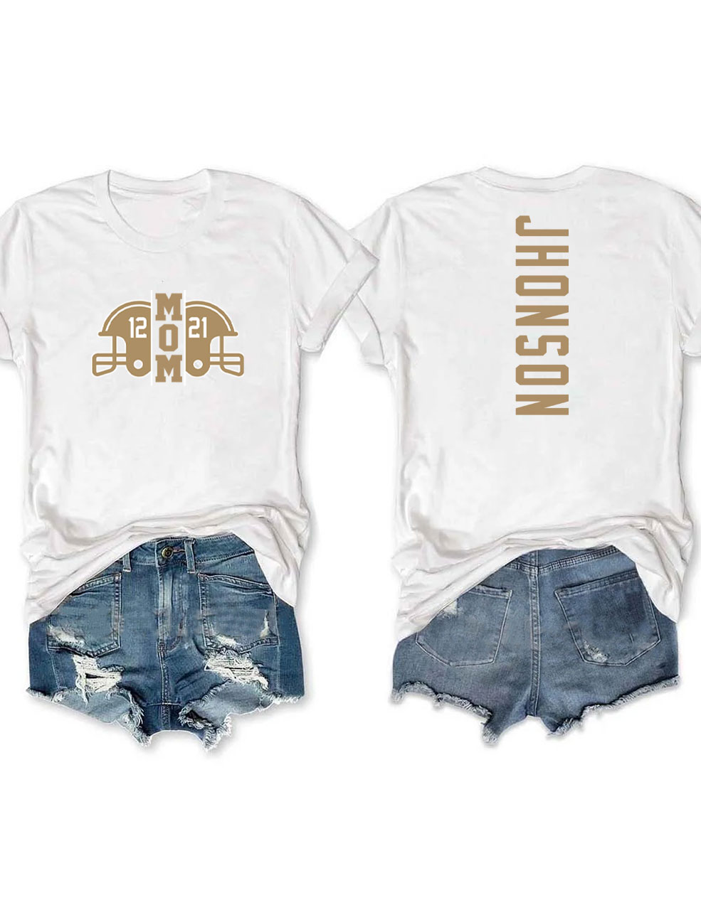 2 Players Custom Football Mom T-shirt