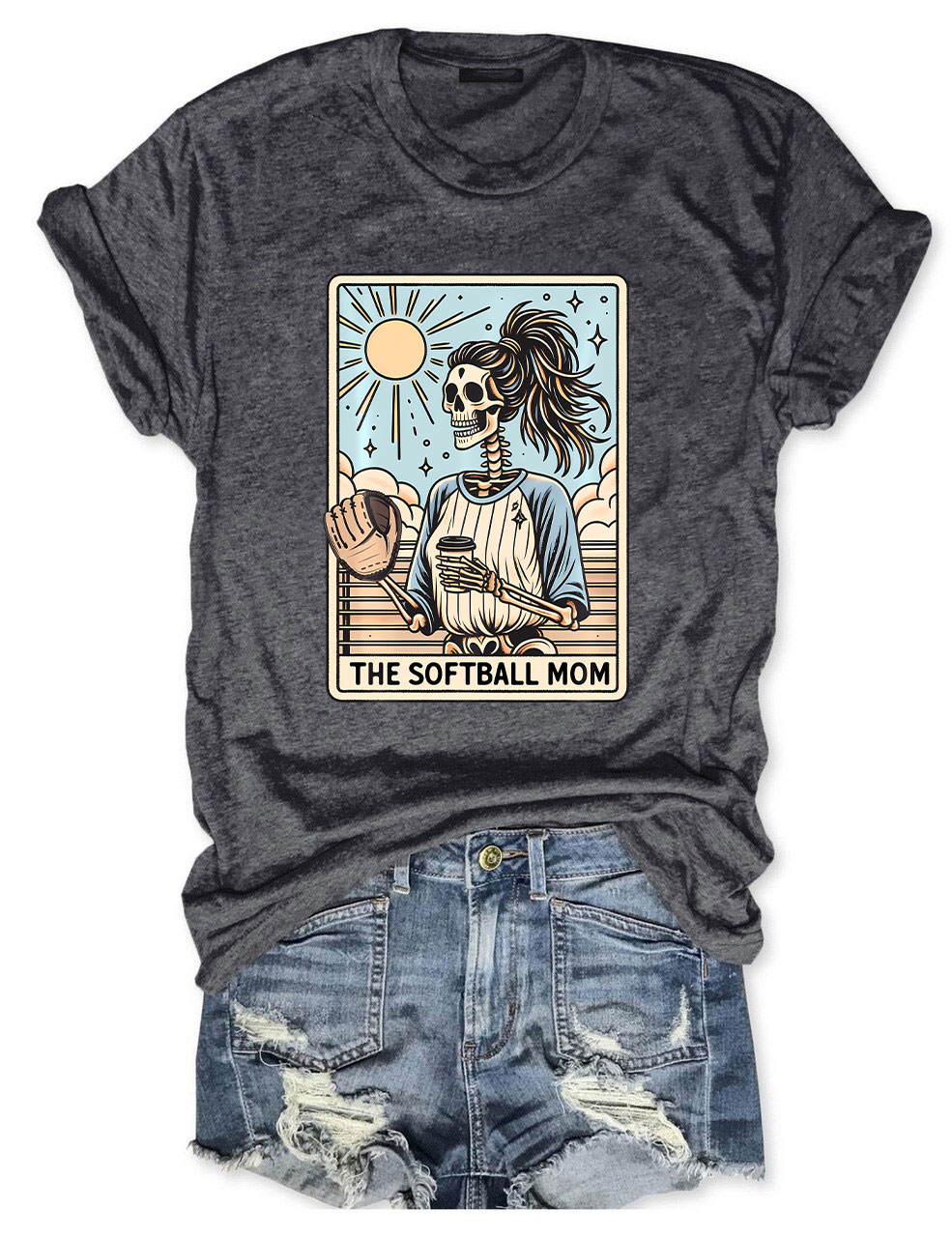Funny Skeleton Softball Mom Tarot Card T-shirt