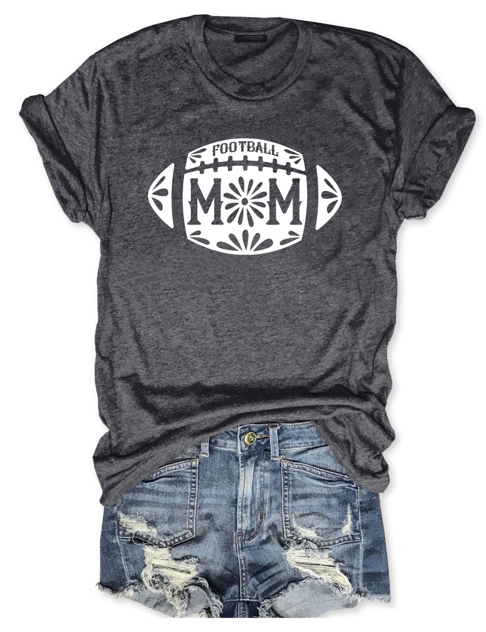Floral Football Football Mom T-shirt