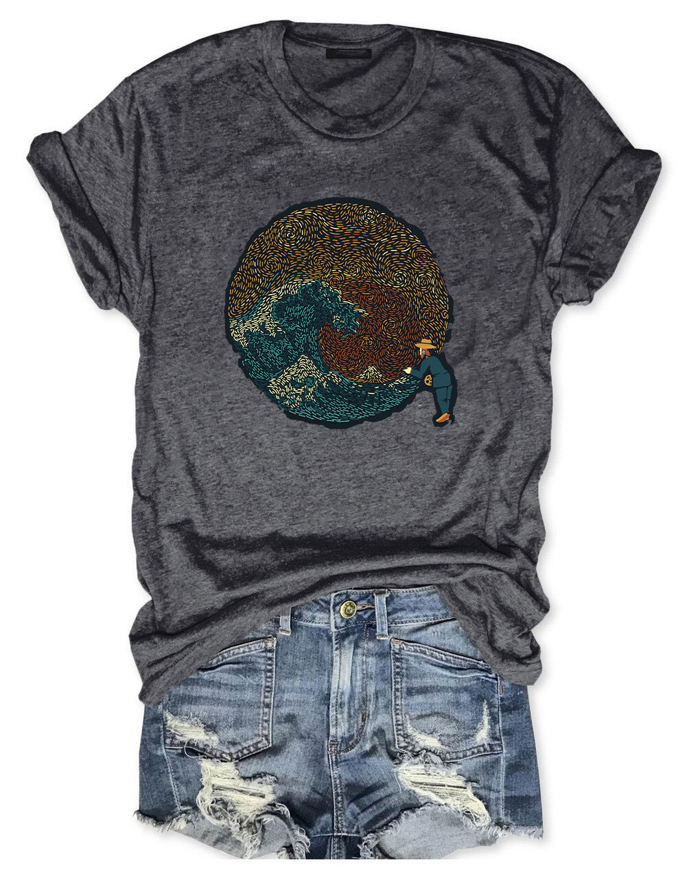 The Great Wave off Van Gogh by Tobe Fonseca Funny T-Shirt