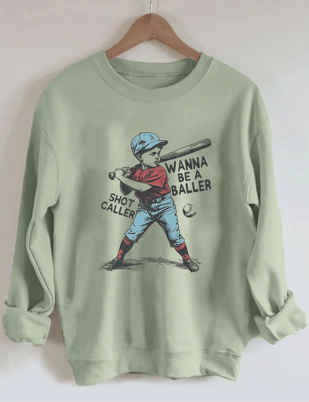Custom Wanna be a baller shot caller Retro Baseball Sweatshirt
