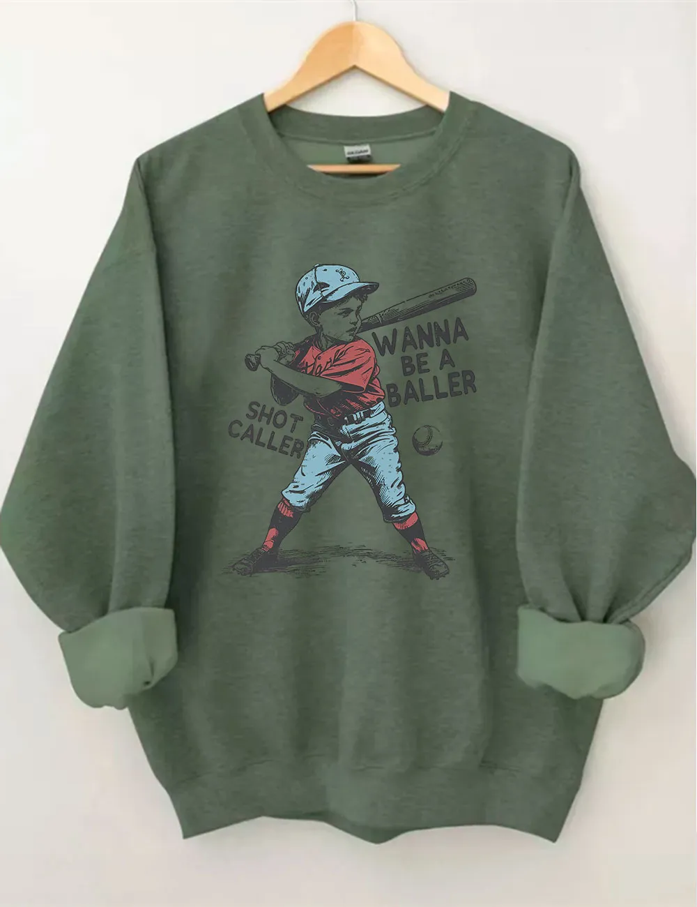 Custom Wanna be a baller shot caller Retro Baseball Sweatshirt