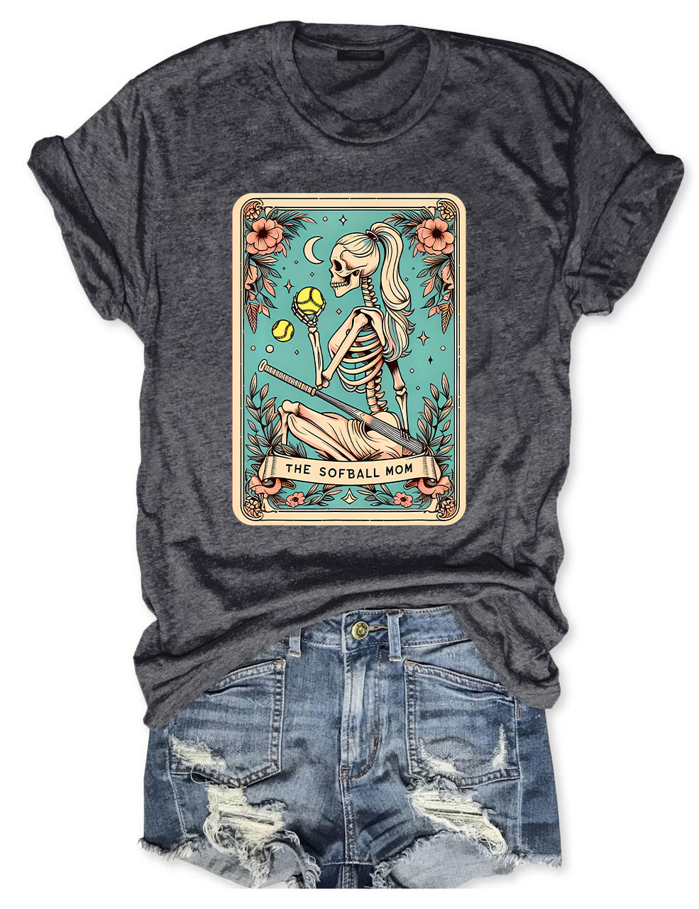 Funny Skeleton Softball Mom Tarot Card T-shirt