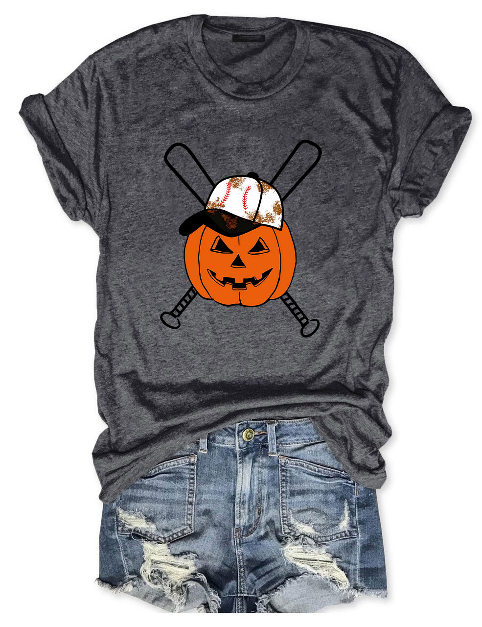 Halloween Pumpkin Baseball Funny T-Shirt