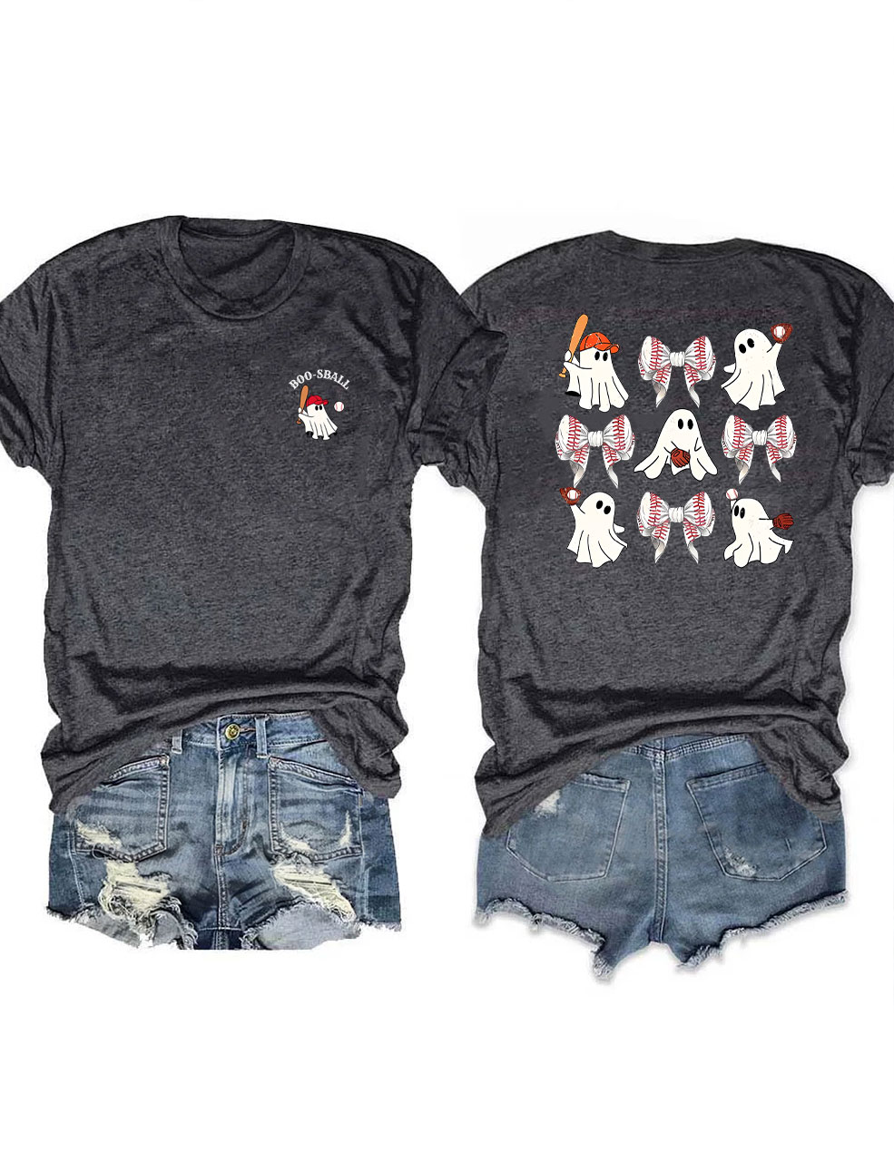 Ghost With Bat Bow Baseball Funny T-Shirt